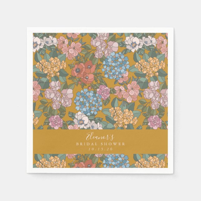 Boho Floral Mustard Yellow Custom Bridal Shower  Napkins (Front)