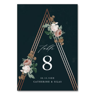 Boho Floral Navy Blue Wedding  Table Number
