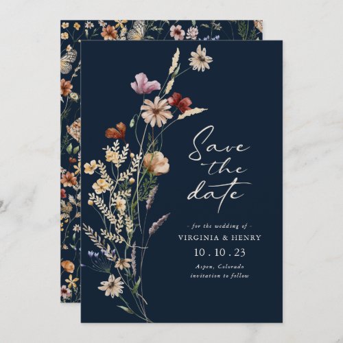 Boho Floral Navy Save The Date