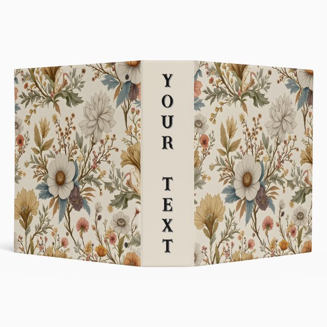 Boho Floral on Beige 3 Ring Binder (Background)