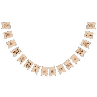 Boho Floral on Creamy Ivory Baby Shower Bunting Flags