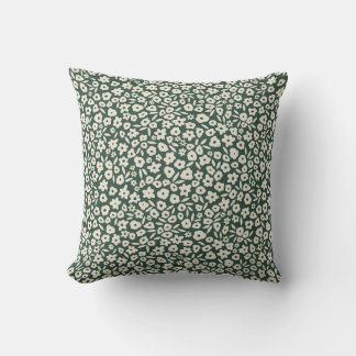 Boho Floral on Dark Emerald Green Throw Pillow