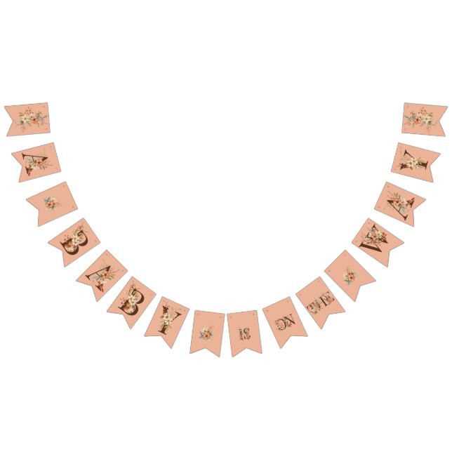 Boho Floral on Pink Baby Shower Bunting Flags (All)