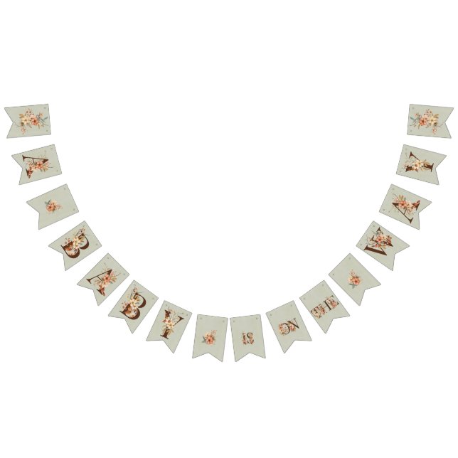 Boho Floral on Textured Blue Baby Shower  Bunting Flags (All)