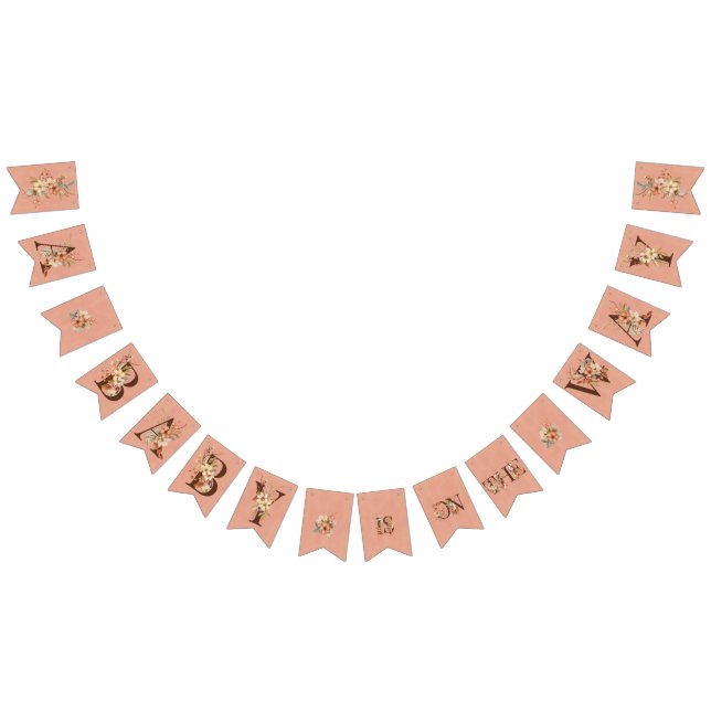 Boho Floral on Textured Pink Baby Shower  Bunting Flags (All)
