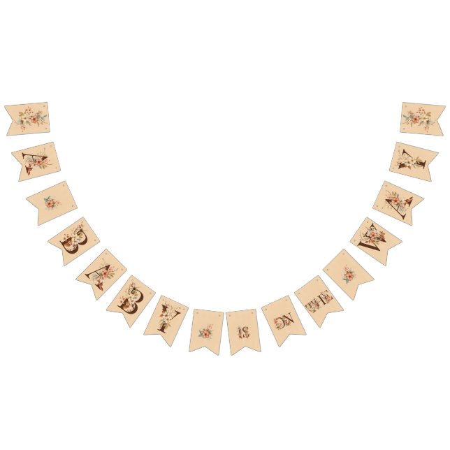 Boho Floral on Textured Tan Baby Shower Bunting Flags (All)