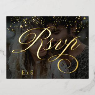 Boho Floral Orange and Blush Pink Photo Wedding Foil Invitation Postcard