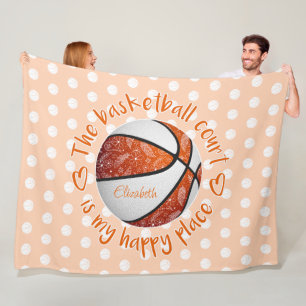 boho floral orange basketball court happy place fleece blanket