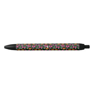 Boho Floral Orange Pink Black Green Pen