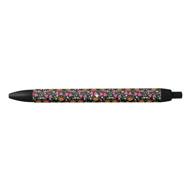 Boho Floral Orange Pink Black Green Pen (Front)
