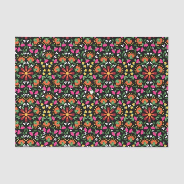 Boho Floral Orange Pink Black Green Tissue Paper (Front)