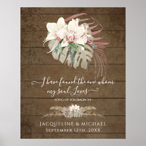 Boho Floral Orchid Pampas Grass Rustic Wedding Poster