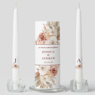Boho Floral Our Hearts Entwined Forever Unity Candle Set