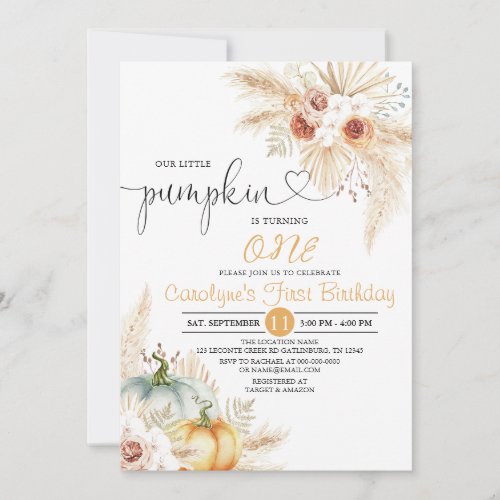 Boho Floral Our Little Pumpkin Birthday Party Invitation