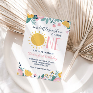 Boho Floral Our Little Sunshine 1st Birthday Invit Invitation
