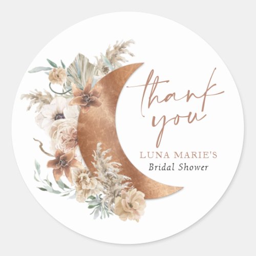 Boho Floral Over the Moon Thank you Classic Round Sticker