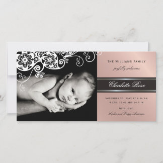 Boho Floral Paisley Baby Girl Birth Announcement