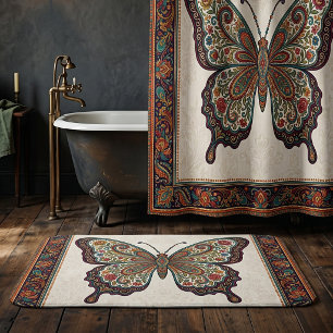 Boho floral paisley frame butterfly bath mat
