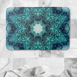 Boho floral paisley turquoise teal mandala damask bath mat