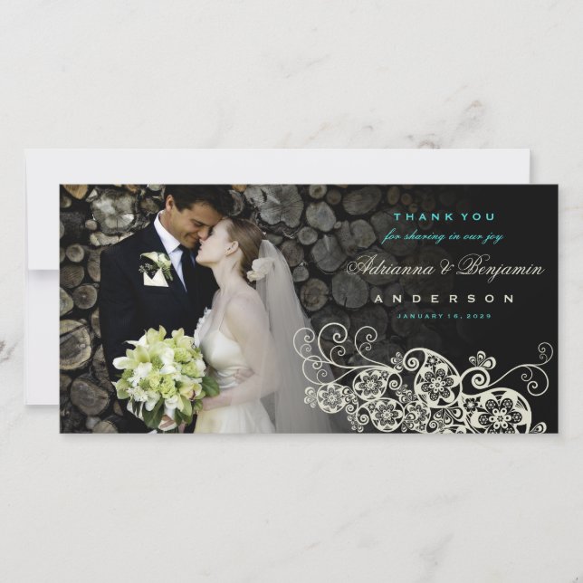 Boho Floral Paisley Wedding Thank You Photo Card (Front)