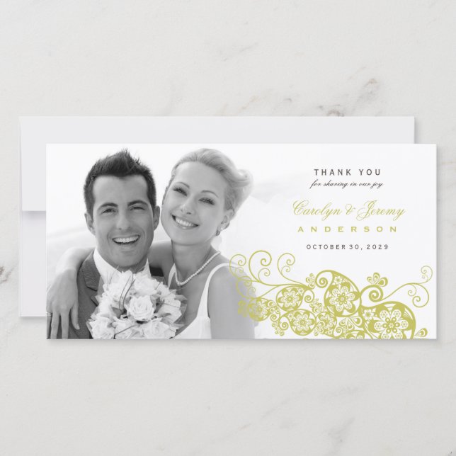 Boho Floral Paisley Wedding Thank You Photo Card (Front)