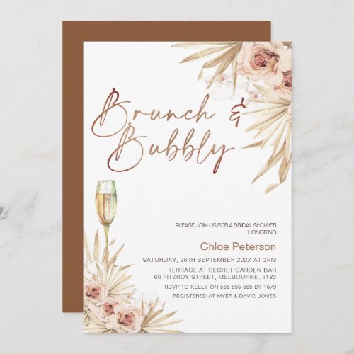 Boho Floral Palm Brunch Bubbly Bridal Shower Invitation