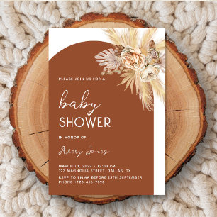 Boho Floral Pampas Grass Arch Baby Shower Invitation