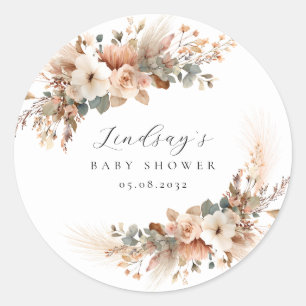 Boho Floral Pampas Grass  Baby Shower  Classic Round Sticker