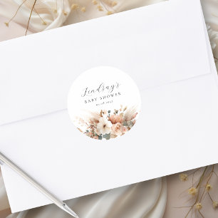 Boho Floral Pampas Grass Baby Shower  Classic Round Sticker