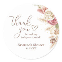 Boho Floral Pampas Grass Baby Shower Thank You