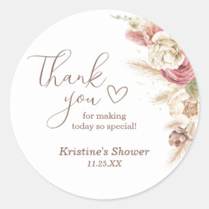 Boho Floral Pampas Grass Baby Shower Thank You Classic Round Sticker