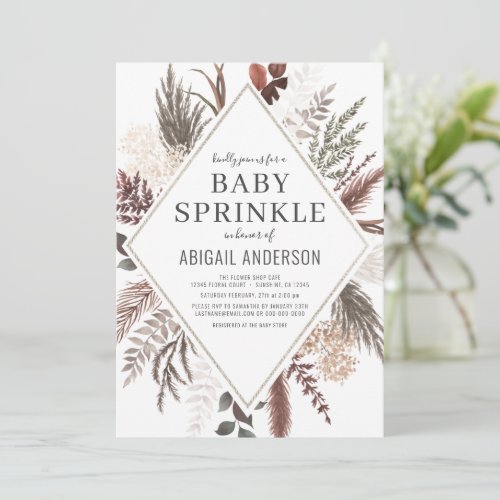 Boho Floral Pampas Grass Baby Sprinkle  Invitation