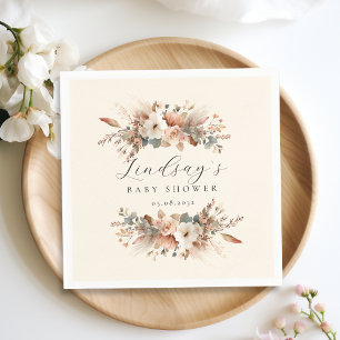 Boho Floral Pampas Grass Beige Baby Shower  Napkins