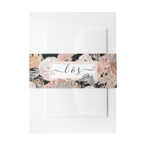 BOHO Floral Pampas Grass Black Watercolor Greenery Invitation Belly Band