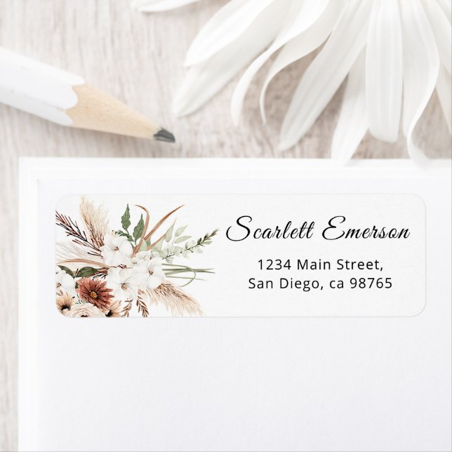 Boho Floral pampas grass Bridal Shower Address Label (Insitu)