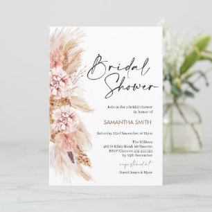 Boho Floral Pampas Grass Bridal Shower Invitation