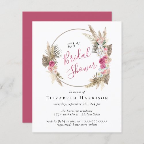 Boho Floral Pampas Grass Bridal Shower Invitation