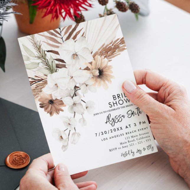Boho Floral Pampas Grass Bridal Shower  Invitation (Creator Uploaded)