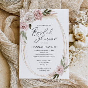 Boho Floral Pampas Grass Bridal Shower Invitation
