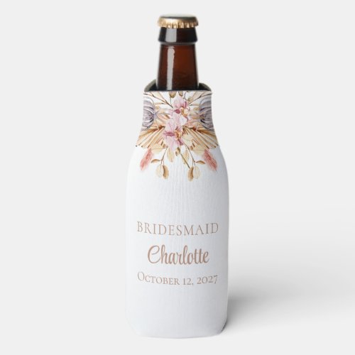 Boho Floral Pampas Grass Bridesmaid Wedding Party Bottle Cooler
