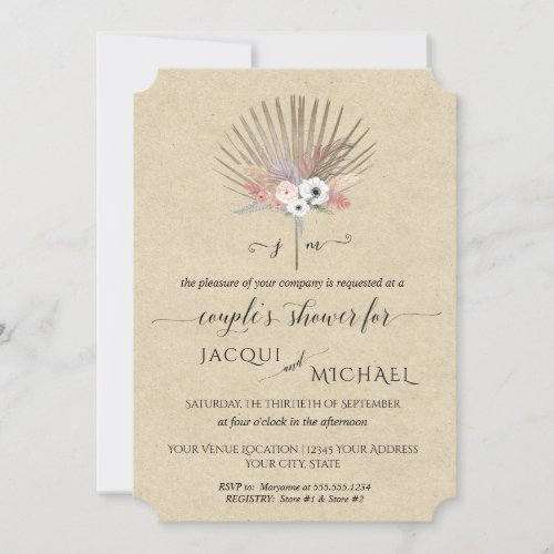 BOHO Floral Pampas Grass Couples Shower Invitation