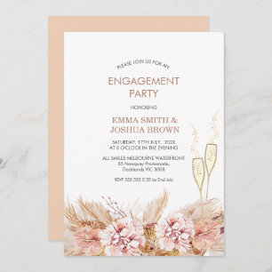 Boho Floral Pampas Grass Glasses Engagement Invitation