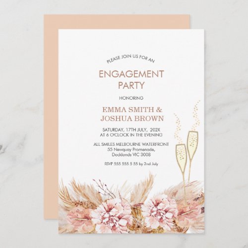 Boho Floral Pampas Grass Glasses Engagement  Invitation