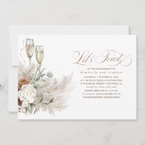 Boho Floral Pampas Grass Greenery Engagement Party Invitation