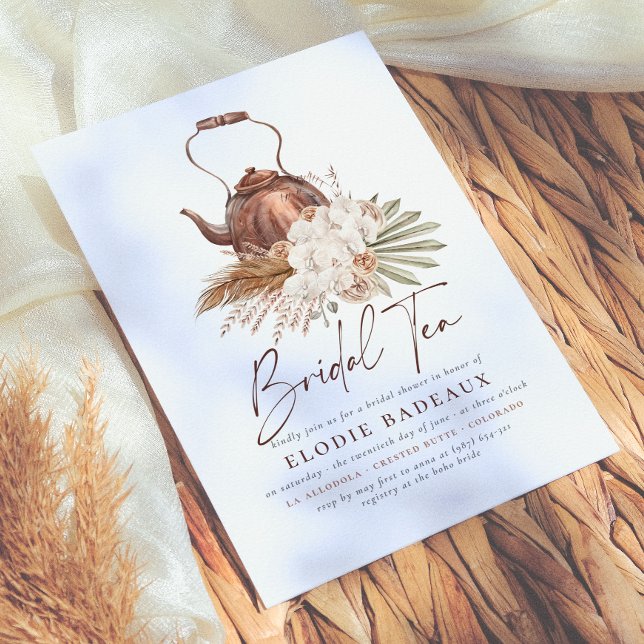 Boho Floral Pampas Grass Modern Tea Bridal Shower Invitation (Creator Uploaded)