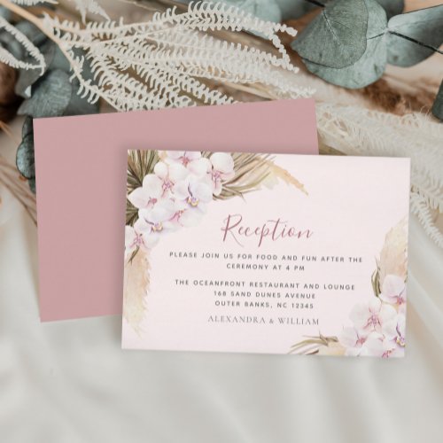 Boho Floral Pampas Grass Orchid Wedding Reception Enclosure Card