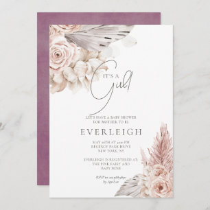 Boho Floral Pampas Grass Palmetto Baby Girl Shower Invitation