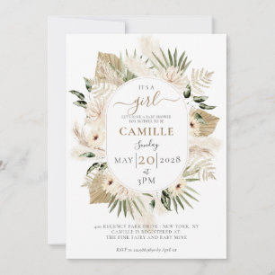 Boho Floral Pampas Grass Palmetto Baby Shower Invitation
