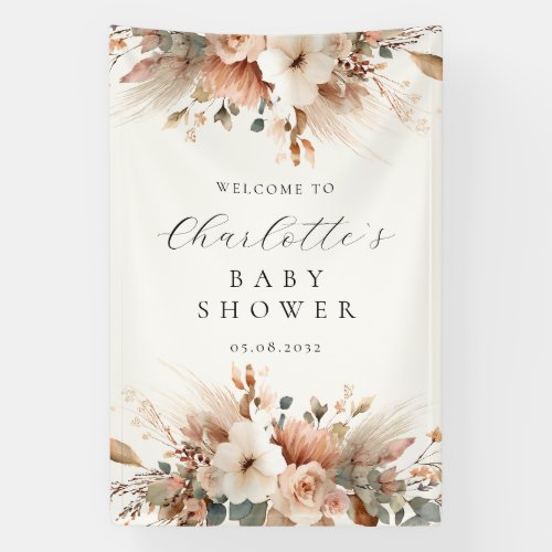 Boho Floral Pampas Grass Pampas Grass Rose Welcome Banner