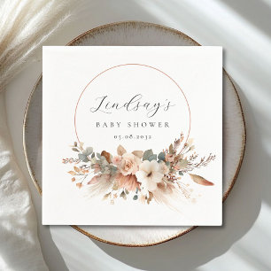 Boho Floral Pampas Grass Rose Baby Shower Napkins